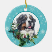 Bernese Mountain Dog Evergreen Snowflake Border Keramisch Ornament (Voorkant)