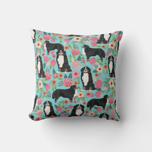 Bernese Mountain Dog Florals Pillow Kussen (Voorkant)