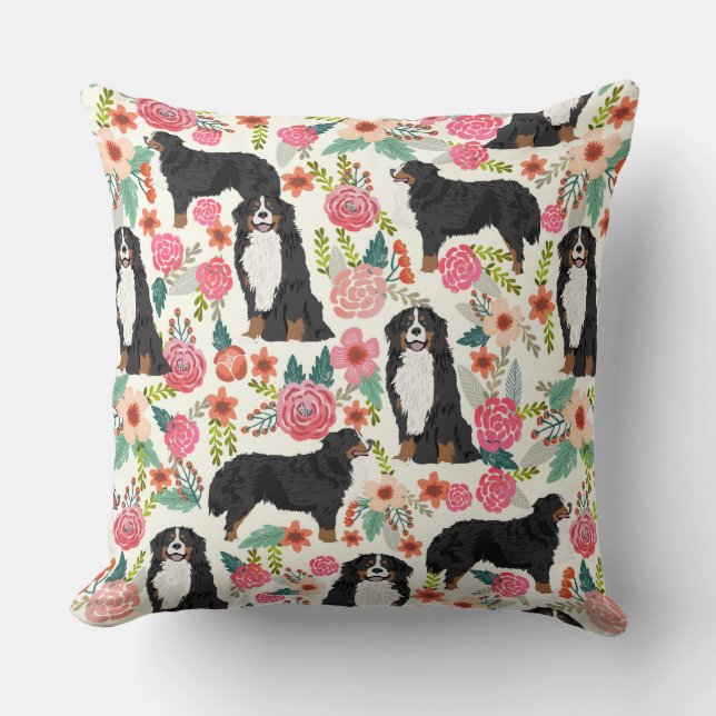 Bernese Mountain Dog Florals Pillow Kussen (Voorkant)