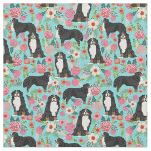 Bernese Mountain Dog  florals turquoise Stof