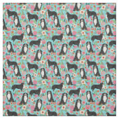 Bernese Mountain Dog  florals turquoise Stof (Swatch)