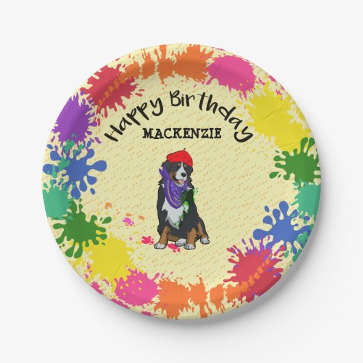 Bernese Mountain Dog Fun Art Birthday Party Papieren Bordje (Voorkant)