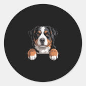 Bernese Mountain Dog Funny Peeking Cket Berner Pup Ronde Sticker (Voorkant)