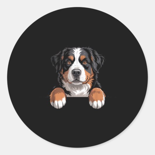 Bernese Mountain Dog Funny Peeking Cket Berner Pup Ronde Sticker (Voorkant)