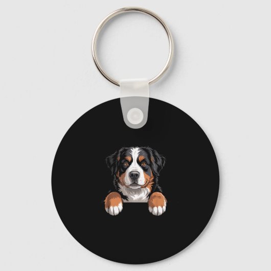 Bernese Mountain Dog Funny Peeking Cket Berner Pup Sleutelhanger (Voorkant)