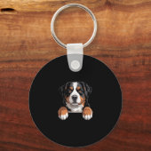 Bernese Mountain Dog Funny Peeking Cket Berner Pup Sleutelhanger (Voorkant)