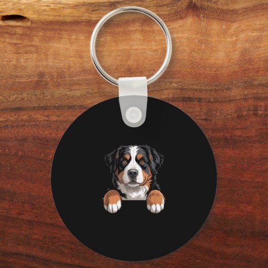 Bernese Mountain Dog Funny Peeking Cket Berner Pup Sleutelhanger (Voorkant)