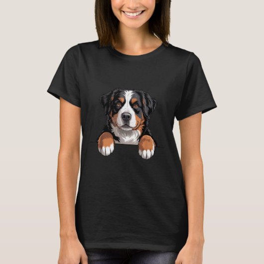 Bernese Mountain Dog Funny Peeking Cket Berner Pup T-shirt (Voorkant)