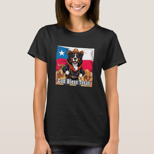 Bernese Mountain Dog God Bless Texas T-shirt (Voorkant)
