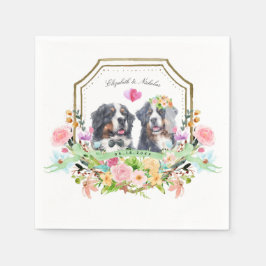 Bernese Mountain Dog | Gouden Floral Crest Wedding Servet