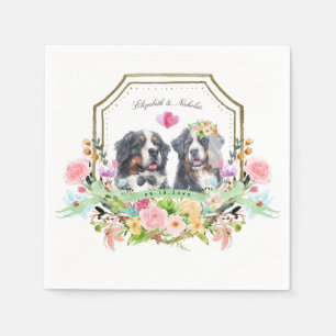 Bernese Mountain Dog Gouden Floral Crest Wedding Servet