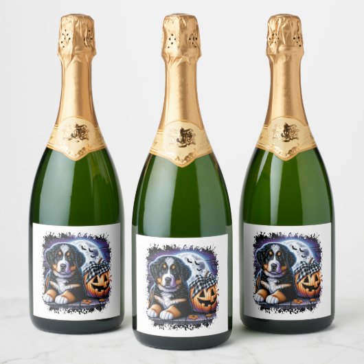 Bernese Mountain Dog Halloween Sparkling Wijnetiket (Flessen)