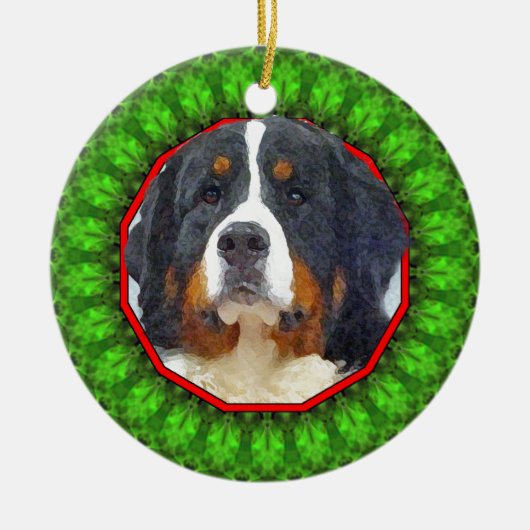 Bernese Mountain Dog Happy Howliday Keramisch Ornament (Voorkant)