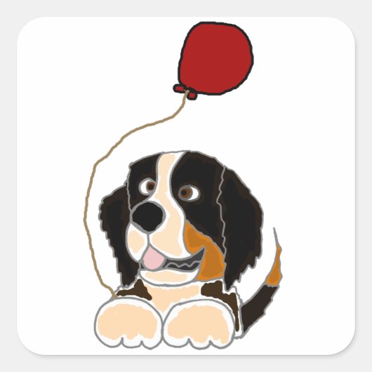 Bernese Mountain Dog Holding ballon Vierkante Sticker (Voorkant)