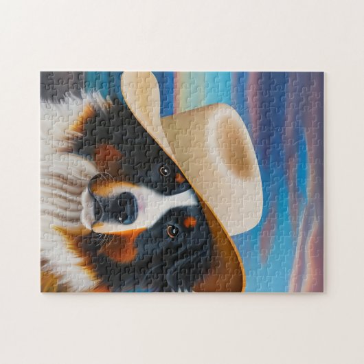 Bernese Mountain Dog in een Pet op het strand Legpuzzel (Horizontaal)