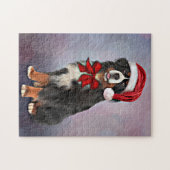 Bernese Mountain Dog in het rode pet van Santa Cla Legpuzzel (Horizontaal)