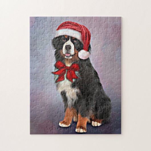 Bernese Mountain Dog in het rode pet van Santa Cla Legpuzzel (Verticaal)