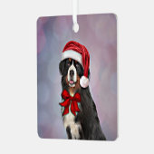 Bernese Mountain Dog in het rode pet van Santa Cla Metalen Ornament (Voorkant links)