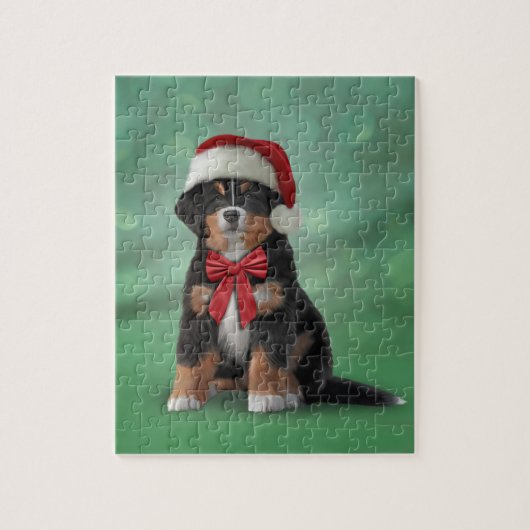 Bernese Mountain Dog in het rode pet van Santa Legpuzzel (Verticaal)
