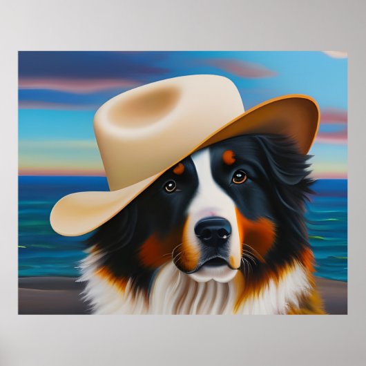 Bernese Mountain Dog in het strand Poster (Voorkant)
