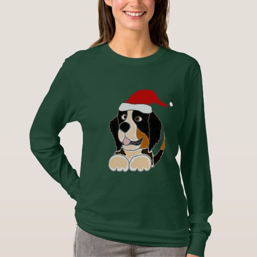 Bernese Mountain Dog in Santa Hat-kerstkunst T-shirt (Voorkant)