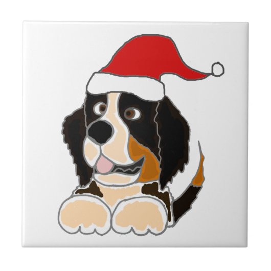 Bernese Mountain Dog in Santa Hat-kerstkunst Tegeltje (Voorkant)