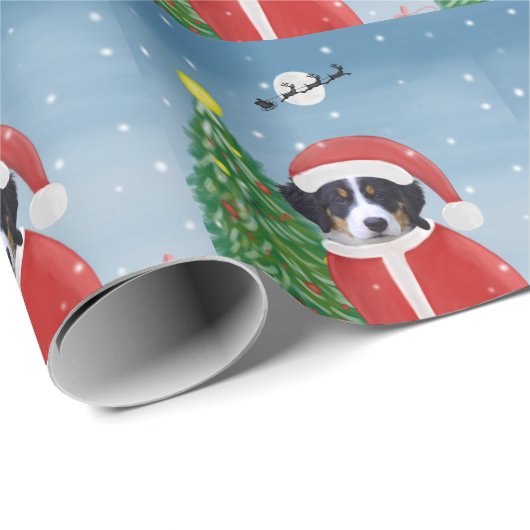 Bernese Mountain Dog in sneeuw met kerstcadeaus Cadeaupapier (Rol Hoek)