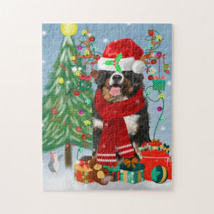 Bernese Mountain Dog in sneeuw met kerstcadeaus Legpuzzel
