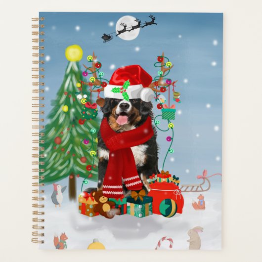 Bernese Mountain Dog in sneeuw met kerstcadeaus Planner (Voorkant)