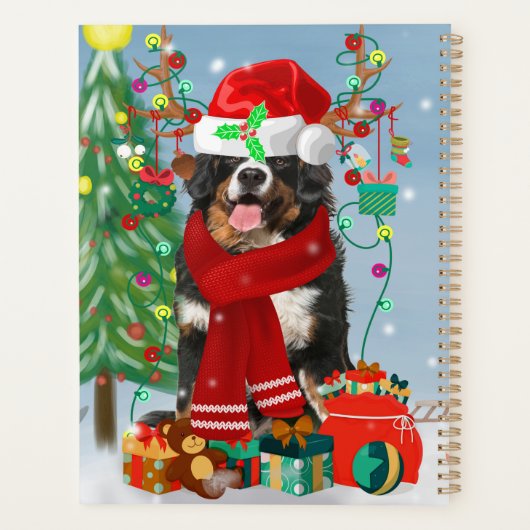 Bernese Mountain Dog in sneeuw met kerstcadeaus Planner (Achterkant)