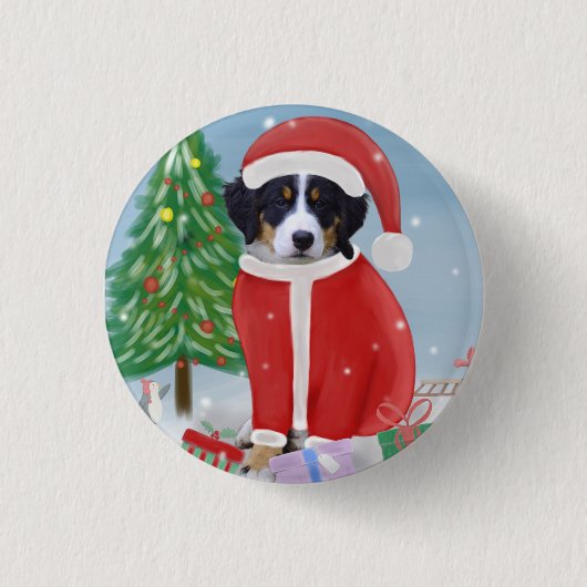 Bernese Mountain Dog in sneeuw met kerstcadeaus Ronde Button 3,2 Cm (Voorkant)