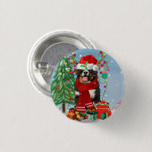 Bernese Mountain Dog in sneeuw met kerstcadeaus Ronde Button 3,2 Cm (Voorkant /achterkant)