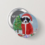 Bernese Mountain Dog in sneeuw met kerstcadeaus Ronde Button 5,7 Cm (Voorkant /achterkant)
