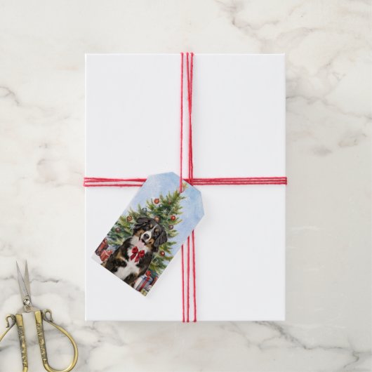 Bernese Mountain Dog - kerstboom Cadeaulabel (Met Touw)