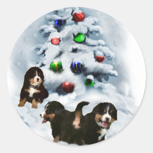 Bernese Mountain Dog-kerstcadeaus Ronde Sticker (Voorkant)