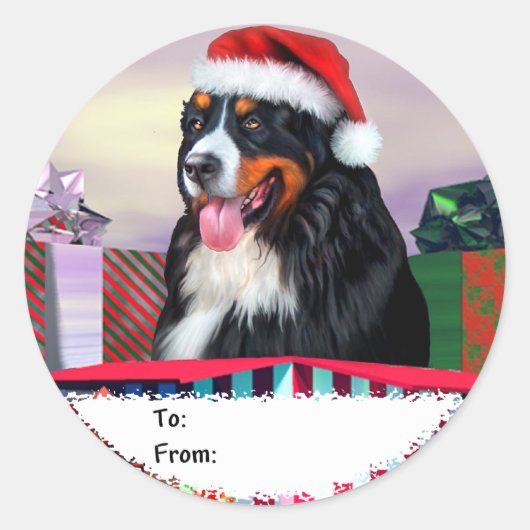 Bernese Mountain Dog-kerstcadeLabels Ronde Sticker (Voorkant)