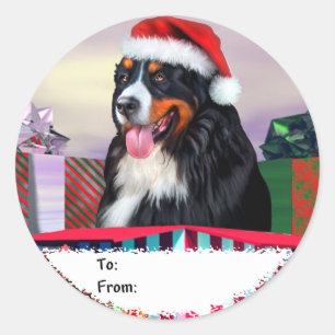 Bernese Mountain Dog-kerstcadeLabels Ronde Sticker
