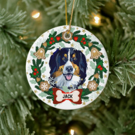 Bernese Mountain Dog Kersthond Cookie Wreath Keramisch Ornament