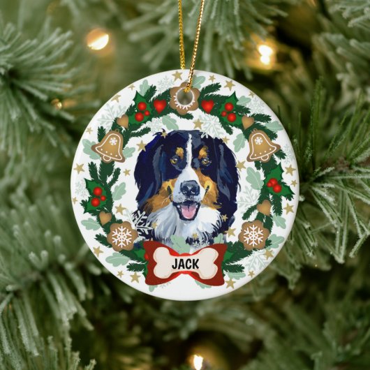 Bernese Mountain Dog Kersthond Cookie Wreath Keramisch Ornament (Boom)