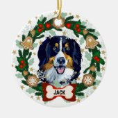Bernese Mountain Dog Kersthond Cookie Wreath Keramisch Ornament (Voorkant)