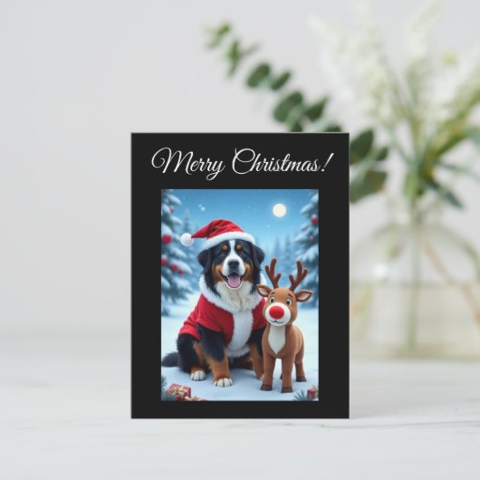 Bernese Mountain Dog Kerstmis Briefkaart (Staand voorkant)