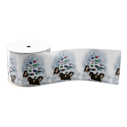 Bernese Mountain Dog Kerstmis Grosgrain Lint (Spoel)