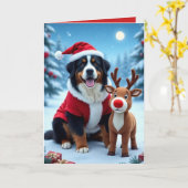 Bernese Mountain Dog Kerstmis Kaart (Gele Bloem)