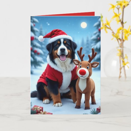 Bernese Mountain Dog Kerstmis Kaart (Gele Bloem)