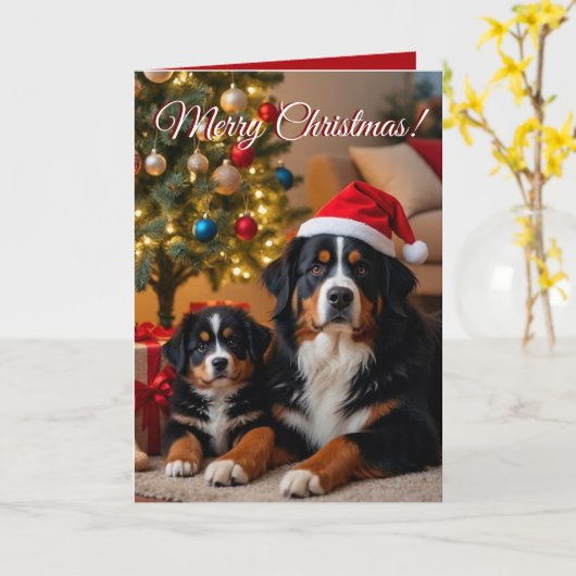 Bernese Mountain Dog Kerstmis Kaart (Gele Bloem)