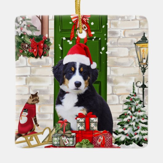 Bernese Mountain Dog Kerstmis Keramisch Ornament (Voorkant)