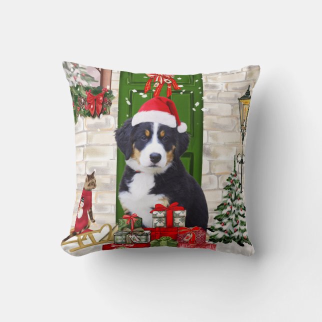 Bernese Mountain Dog Kerstmis Kussen (Voorkant)