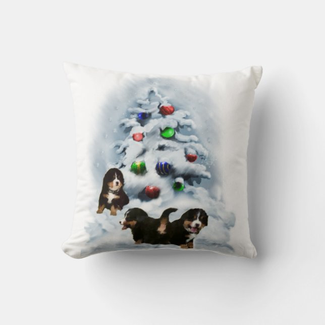 Bernese Mountain Dog Kerstmis Kussen (Voorkant)