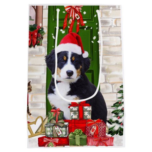 Bernese Mountain Dog Kerstmis Medium Cadeauzakje (Achterkant)