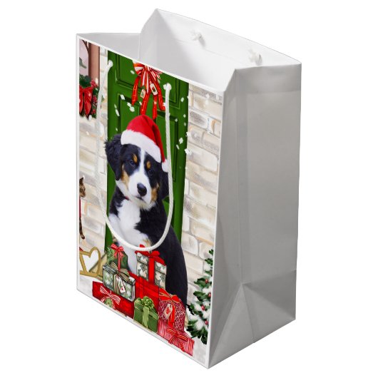 Bernese Mountain Dog Kerstmis Medium Cadeauzakje (Achterkant Gekanteld)